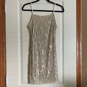 Silver Sequined Flapper Mini Dress